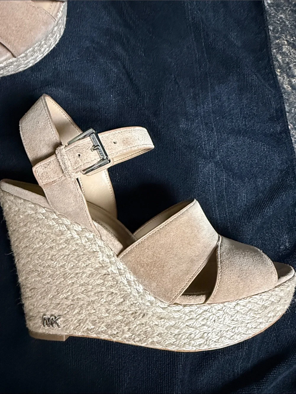 Michael Kors Neutral Beige Suede Espadrille Wedge Sandals